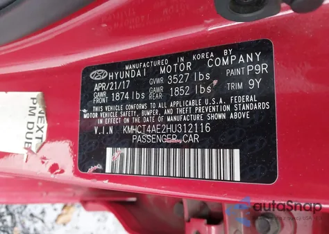 2017 Hyundai Accent Se из США, поврежденный, VIN KMHCT4AE2HU312116